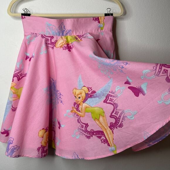 RARE Vintage Pink Tinker Bell Print Circle Skirt Lined Zip & Button Close S - Picture 3 of 9
